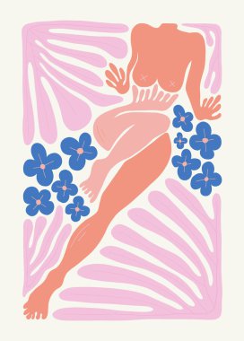 Abstract art posters template. Modern trendy Matisse minimal style. Pink, blue, yellow colors. Hand drawn design for wallpaper, wall decor, print, postcard, cover, template, banner. 