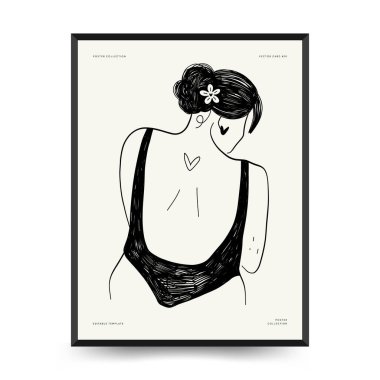 Feminism body positive poster template, wall art with minimalistic female figure, love to own figure, female freedom, girl power isolated vector illustration. Abstract body Art design for print, cover, wallpaper, Minimal wall art.