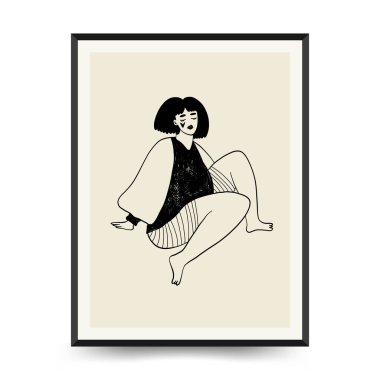 Feminism body positive poster template, wall art with minimalistic female figure, love to own figure, female freedom, girl power isolated vector illustration. Abstract body Art design for print, cover, wallpaper, Minimal wall art.