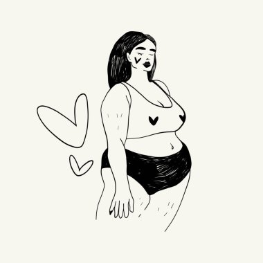 Feminism body positive illustration with minimalistic female figure, love to own figure, female freedom, girl power isolated vector illustration. Abstract body Art design for print, cover, wallpaper, Modern abstract line art style. Vector illustratio