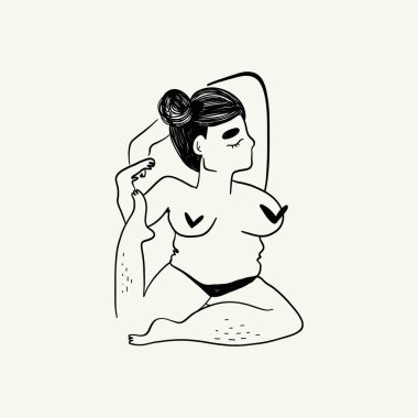 Feminism body positive illustration with minimalistic female figure, love to own figure, female freedom, girl power isolated vector illustration. Abstract body Art design for print, cover, wallpaper, Modern abstract line art style. Vector illustratio