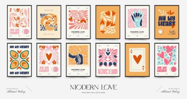 Modern Valentine's day vertical flyer or poster template. Love hand drawn trendy illustration.