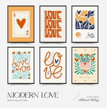 Modern Valentine's day vertical flyer or poster template. Love hand drawn trendy illustration.