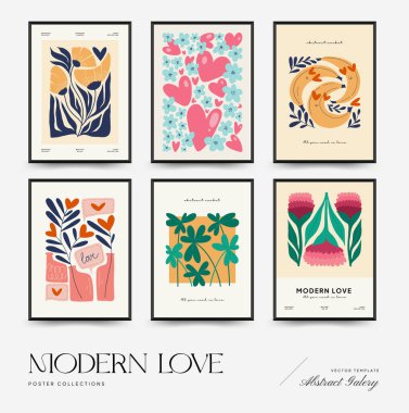 Modern Valentine's day vertical flyer or poster template. Love hand drawn trendy illustration.