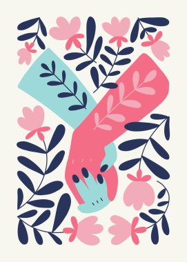 Modern Valentine's day vertical flyer or poster template. Love hand drawn trendy illustration.