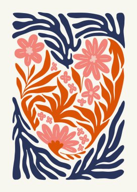 Modern Valentine's day vertical flyer or poster template. Love hand drawn trendy illustration.