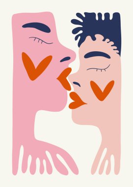 Modern Valentine's day vertical flyer or poster template. Love hand drawn trendy illustration.