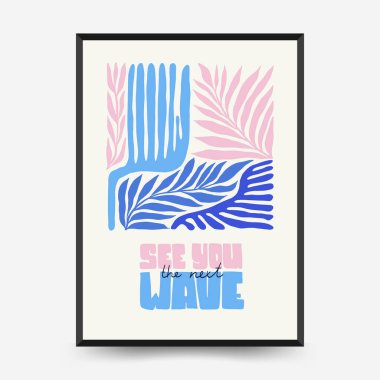 Su altı dünyası, okyanus, deniz, balık ve deniz kabukları dikey uçucu ya da poster şablonu. Modern trend Matisse minimal tarzı. Duvar kağıdı, duvar dekoru, baskı, kartpostal, kapak, şablon, pankart için el çizimi tasarımı.