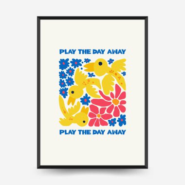 Soyut çiçek posterleri şablonu. Modern trend Matisse minimal tarzı. Pembe ve mavi renkler. Duvar kağıdı, duvar dekoru, baskı, kartpostal, kapak, şablon, pankart için el çizimi tasarımı. 