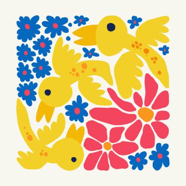 Çiçek soyut elementler. Botanik kompozisyonu. Modern trend Matisse minimal tarzı. Çiçek posteri, davet. Tebrik kartı veya davet tasarımı için vektör düzenlemeleri