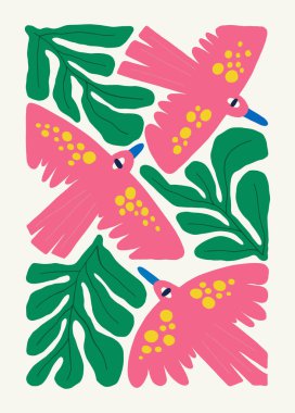 Çiçek soyut elementler. Botanik kompozisyonu. Modern trend Matisse minimal tarzı. Çiçek posteri, davet. Tebrik kartı veya davet tasarımı için vektör düzenlemeleri