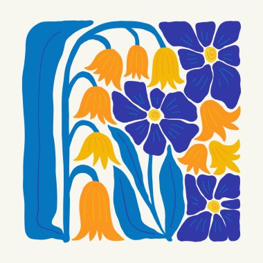 Çiçek soyut elementler. Botanik kompozisyonu. Modern trend Matisse minimal tarzı. Çiçek posteri, davet. Tebrik kartı veya davet tasarımı için vektör düzenlemeleri
