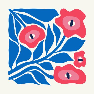 Çiçek soyut elementler. Botanik kompozisyonu. Modern trend Matisse minimal tarzı. Çiçek posteri, davet. Tebrik kartı veya davet tasarımı için vektör düzenlemeleri