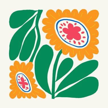 Çiçek soyut elementler. Botanik kompozisyonu. Modern trend Matisse minimal tarzı. Çiçek posteri, davet. Tebrik kartı veya davet tasarımı için vektör düzenlemeleri