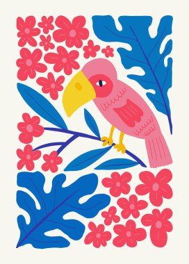 Çiçek soyut elementler. Botanik kompozisyonu. Modern trend Matisse minimal tarzı. Çiçek posteri, davet. Tebrik kartı veya davet tasarımı için vektör düzenlemeleri