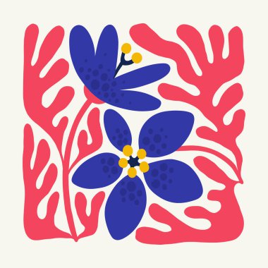 Çiçek soyut elementler. Botanik kompozisyonu. Modern trend Matisse minimal tarzı. Çiçek posteri, davet. Tebrik kartı veya davet tasarımı için vektör düzenlemeleri