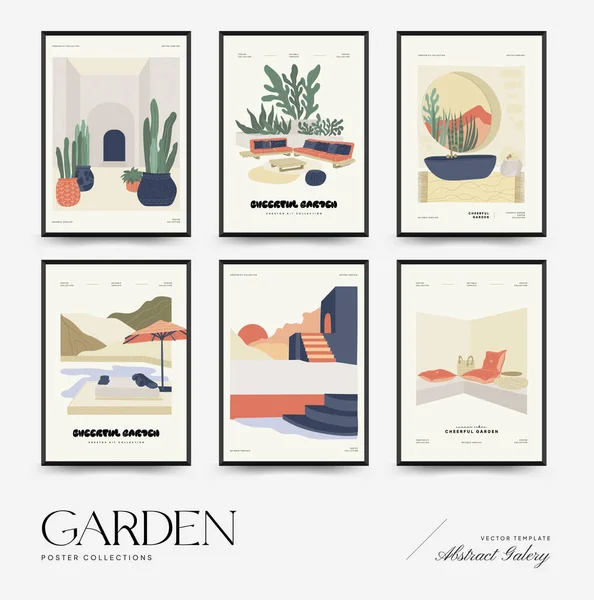 Nature Garden Landscape Poster Template Card Flowers Plants Home Outdoor — 图库矢量图片