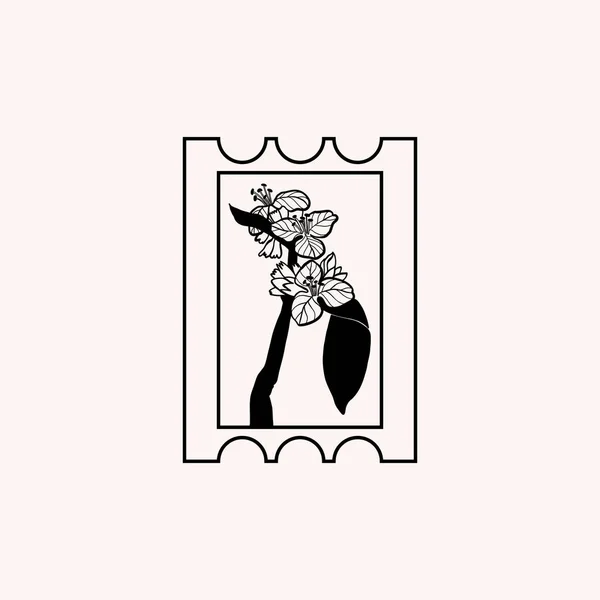 Минималистичный Рисунок Цветка Черная Иконка Печать Модный Дизайн Татуировки Векторная — стоковый вектор