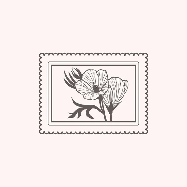 Minimalistyczny Kwiat Szkic Graficzny Rysunek Czarna Ikona Znaczek Modny Projekt — Wektor stockowy