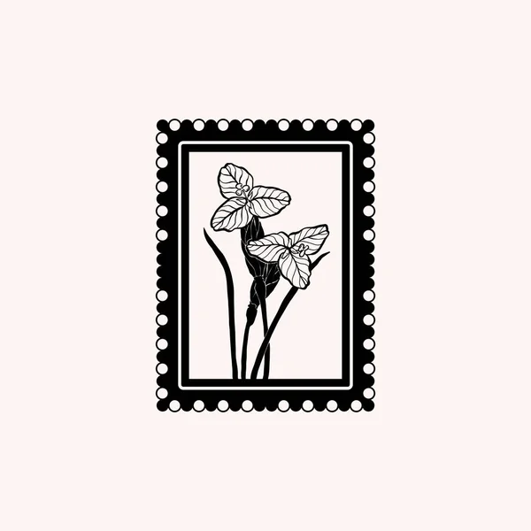 Minimalist Çiçek Çizimi Siyah Ikon Pul Moda Dövme Tasarımı Çiçeksel — Stok Vektör