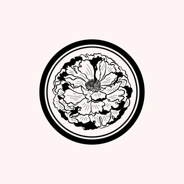 Minimalistisk Blomma Grafisk Skiss Ritning Svart Ikon Stämpel Trendig Tatuering — Stock vektor