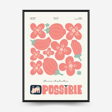 Soyut çiçek posterleri şablonu. Modern trend Matisse minimal tarzı. Pembe ve mavi renkler. Duvar kağıdı, duvar dekoru, baskı, kartpostal, kapak, şablon, pankart için el çizimi tasarımı. 