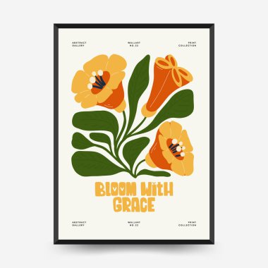 Soyut çiçek posterleri şablonu. Modern trend Matisse minimal tarzı. Pembe ve mavi renkler. Duvar kağıdı, duvar dekoru, baskı, kartpostal, kapak, şablon, pankart için el çizimi tasarımı. 