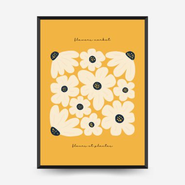 Abstract floral posters template. Modern trendy Matisse minimal style. Pink and blue colors. Hand drawn design for wallpaper, wall decor, print, postcard, cover, template, banner.  clipart