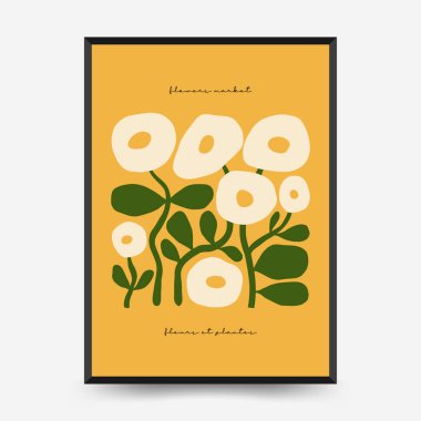 Soyut çiçek posterleri şablonu. Modern trend Matisse minimal tarzı. Pembe ve mavi renkler. Duvar kağıdı, duvar dekoru, baskı, kartpostal, kapak, şablon, pankart için el çizimi tasarımı. 