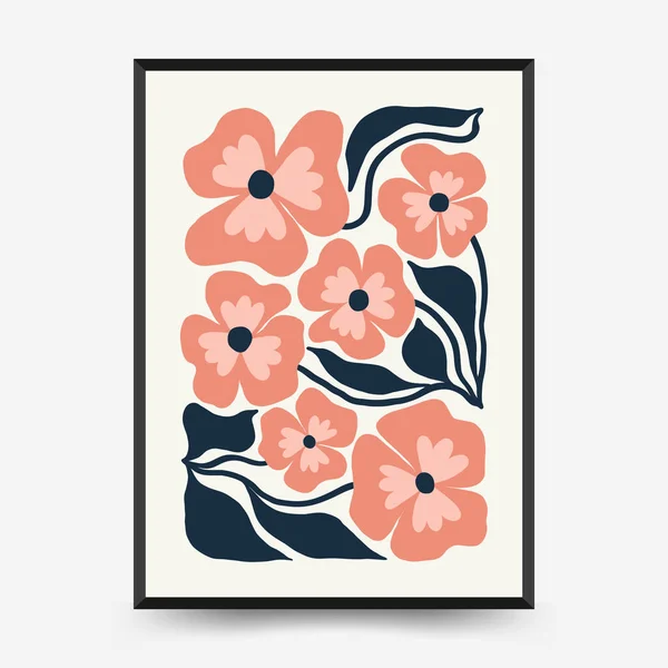 stock vector Abstract floral posters template. Modern trendy Matisse minimal style. Pink and blue colors. Hand drawn design for wallpaper, wall decor, print, postcard, cover, template, banner. 