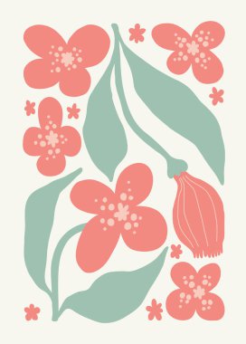 Çiçek soyut elementler. Botanik kompozisyonu. Modern trend Matisse minimal tarzı. Çiçek posteri, davet. Tebrik kartı veya davet tasarımı için vektör düzenlemeleri