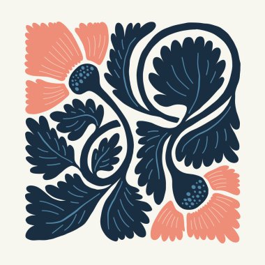 Çiçek soyut elementler. Botanik kompozisyonu. Modern trend Matisse minimal tarzı. Çiçek posteri, davet. Tebrik kartı veya davet tasarımı için vektör düzenlemeleri