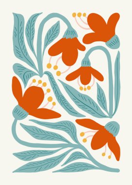 Çiçek soyut elementler. Botanik kompozisyonu. Modern trend Matisse minimal tarzı. Çiçek posteri, davet. Tebrik kartı veya davet tasarımı için vektör düzenlemeleri