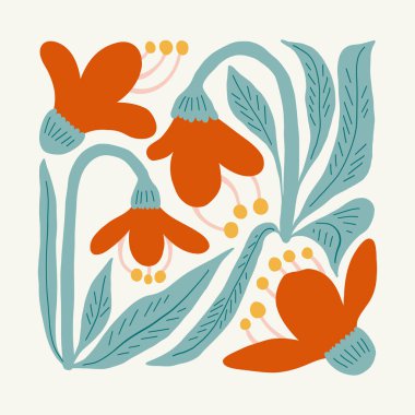 Çiçek soyut elementler. Botanik kompozisyonu. Modern trend Matisse minimal tarzı. Çiçek posteri, davet. Tebrik kartı veya davet tasarımı için vektör düzenlemeleri