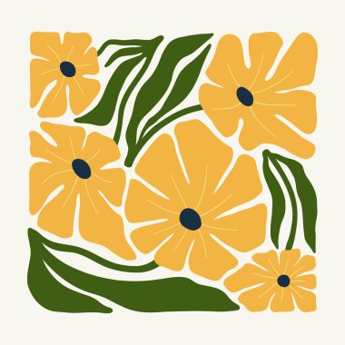 Çiçek soyut elementler. Botanik kompozisyonu. Modern trend Matisse minimal tarzı. Çiçek posteri, davet. Tebrik kartı veya davet tasarımı için vektör düzenlemeleri