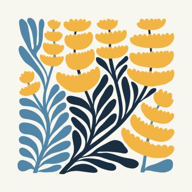 Çiçek soyut elementler. Botanik kompozisyonu. Modern trend Matisse minimal tarzı. Çiçek posteri, davet. Tebrik kartı veya davet tasarımı için vektör düzenlemeleri