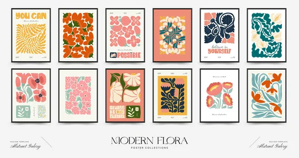 Modelo Cartazes Florais Abstratos Moderna Moda Matisse Estilo Mínimo Cores — Vetor de Stock