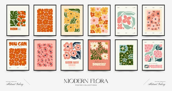 Αφηρημένη Floral Αφίσες Πρότυπο Μοντέρνο Μοντέρνο Στυλ Matisse Minimal Ροζ — Διανυσματικό Αρχείο