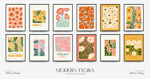 Plantilla Carteles Florales Abstractos Moderno Estilo Minimalista Matisse Moda Colores — Vector de stock