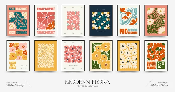 Plantilla Carteles Florales Abstractos Moderno Estilo Minimalista Matisse Moda Colores — Vector de stock