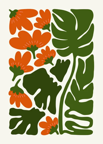 Цветочные Абстрактные Элементы Ботанический Состав Современный Модный Стиль Матисса Минимальный — стоковый вектор