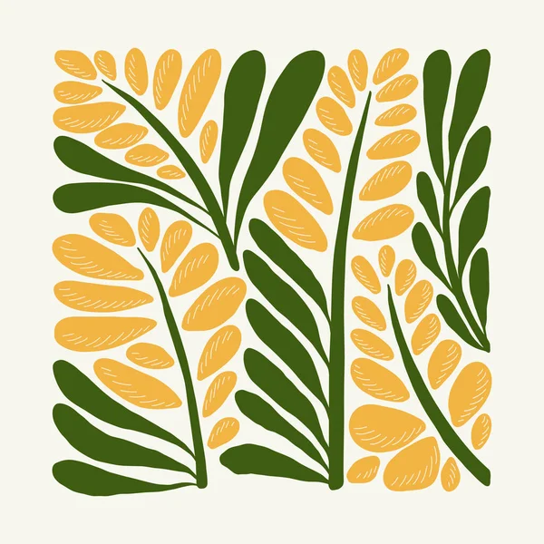 植物的抽象元素 植物学作曲 现代流行的马蒂斯简约风格 花卉招贴画 贺卡或邀请函设计的病媒安排 — 图库矢量图片