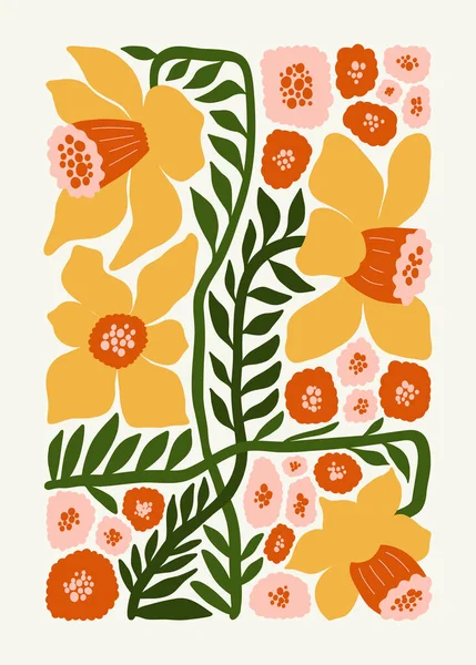 Elementos Abstractos Florales Composición Botánica Moderno Estilo Minimalista Matisse Moda — Vector de stock
