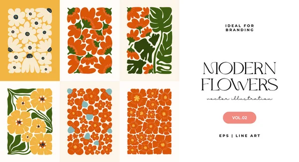 Eléments Abstraits Floraux Composition Botanique Moderne Mode Matisse Style Minimal — Image vectorielle