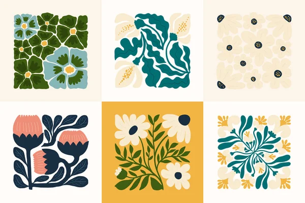 Kwiaty Abstrakcyjne Elementy Skład Botaniczny Nowoczesny Modny Styl Minimalny Matisse — Wektor stockowy