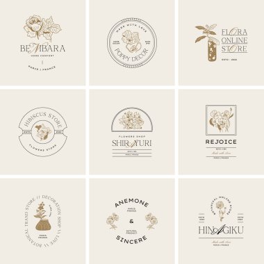 Markalaşma için klasik çiçek logosu şablonu çizimi