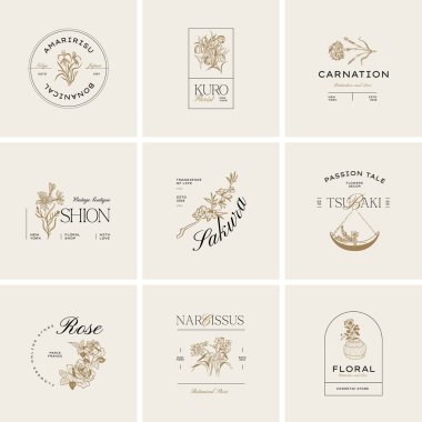 Markalaşma için klasik çiçek logosu şablonu çizimi