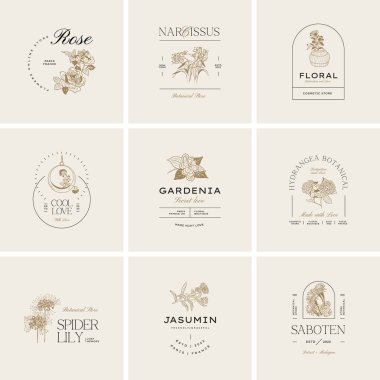Markalaşma için klasik çiçek logosu şablonu çizimi
