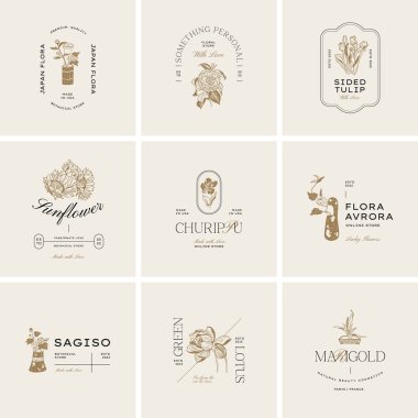 Markalaşma için klasik çiçek logosu şablonu çizimi