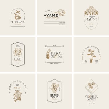 Markalaşma için klasik çiçek logosu şablonu çizimi